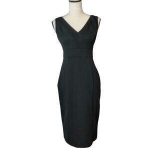 Adrianna Papell Sz 6 Black Bodycon Stretch Lace Trim Knee Length Cocktail Dress